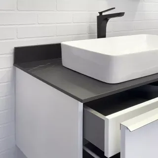 Тумба-умывальник Comforty Милан-90 белая со столешницей Калакатта Блэк с раковиной Comforty 78189