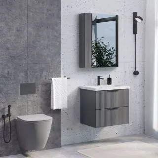 Тумба-умывальник Comforty Лима-60П2 антрацит с раковиной Como 60