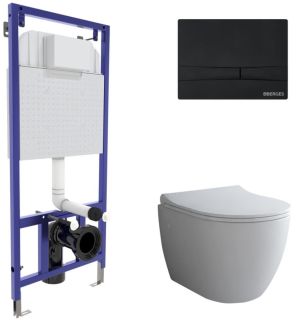 Комплект Berges 4в1 043273: инсталляция NOVUM525 кнопка F5 SoftTouch чёрная унитаз Okus сиденье Toma Slim SO
