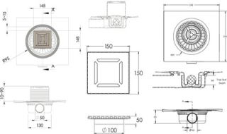 Душевой трап Berges Wasserhaus Zentrum Uno 090372 15х15 Матовый хром
