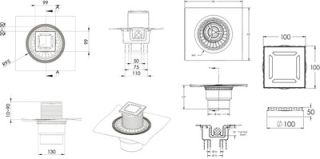 Душевой трап Berges Wasserhaus Zentrum Norma 090462 10х10 Матовый хром
