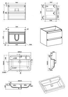 Подвесная тумба с раковиной Parly Spa Gucci60 белый глянцевый