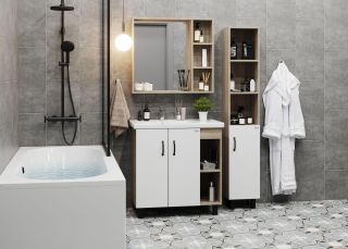 Напольная тумба под раковину Onika Тимбер 108045 правая 80см белый матовый/дуб сонома