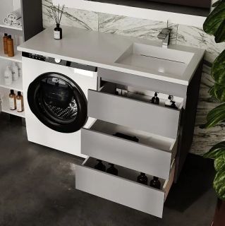 Тумба напольная Style Line Даллас Леон 120 Люкс Plus СС-00002449 под раковину для стиральной машины три ящика серый