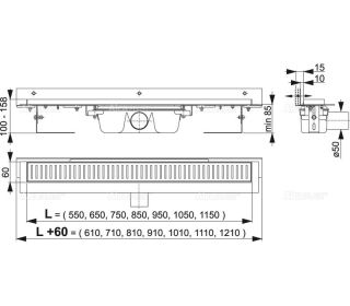 Душевой лоток AlcaPlast Flexible для перфорированной решетки с регулируемым краем к стене 55см хром APZ4-550