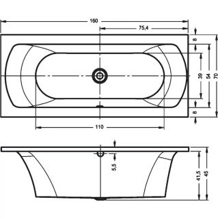Акриловая ванна Riho Lima B050001005 160х70см сифон расположен справа белый