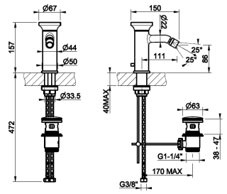 Смеситель для биде Gessi Origini 66007.845 тёмная бронза