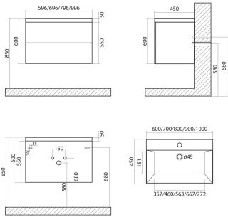 Подвесная тумба под раковину Art&Max Verona Push 70см венециано AM-Verona-Push-700-2C-SO-Ven