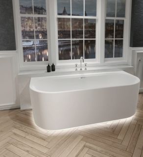 Акриловая ванна с подсветкой Riho Desire Back2Wall Velvet LED B089012105 180х84см светодиоды под ванной заполнение через перелив белый матовый