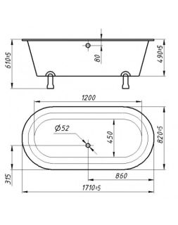 Ванна из искусственного камня Фэма Стиль Феррара на опорах красных 171x82 см