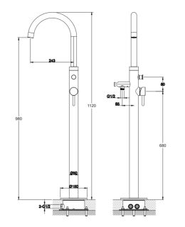 Напольный смеситель для ванны Omnires Y хром Y1233CR