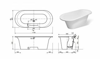 Ванна из литьевого мрамора Эстет Лион ФР-00000684 174x80см белый