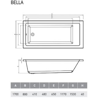 Акриловая ванна Relisan Bella 170x80 Гл000026031 без гидромассажа