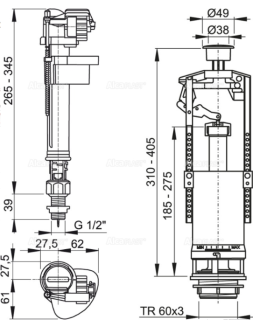Выпускной комплект со стоп кнопкой AlcaPlast впускной механизм А17 1/2 SA2000S 1/2" CHROM