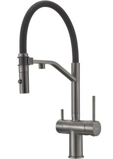 Смеситель для кухни Milacio Ultra MCU.557.GM с подключением к фильтру и гибким изливом воронёная сталь