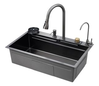 Многофункциональная кухонная мойка Savol S-SC003Q с водопадом 75см графит