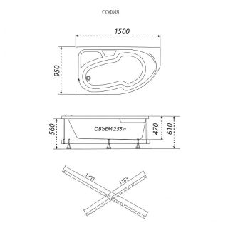 Акриловая ванна Triton София Щ0000067269 150x95 см L белый