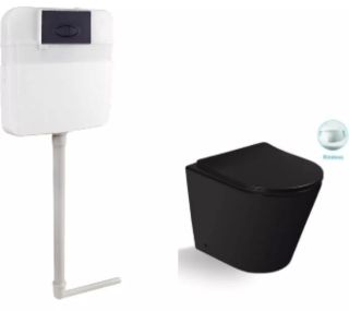 Комплект SantiLine SL-5020MB + SL-05 приставной унитаз чёрный матовый с бачком скрытого монтажа и клавишей смыва чёрный матовый