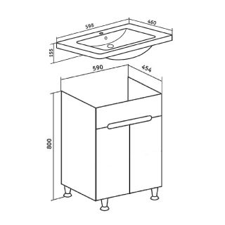 Тумба под раковину Runo напольная 2 двери (под умывальник Omega 60) Парма 60 (00-00001038)