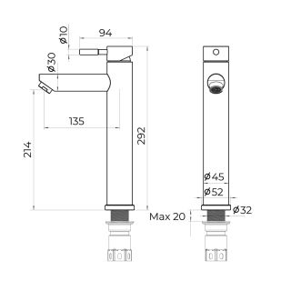 Cмеситель для раковины высокий Knotlor SS-04/02, черный