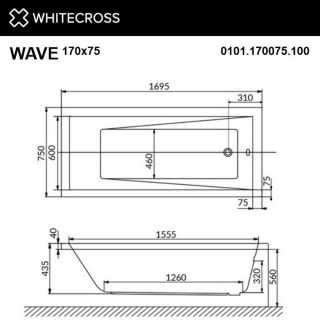 Гидромассажная ванна WHITECROSS Wave 0101.170075.100.RELAX.WH 170x75 см Relax белый