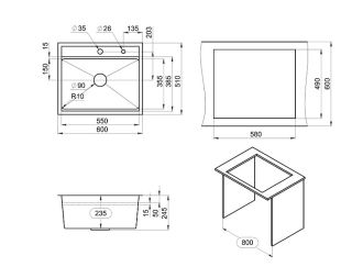 Мойка кухонная Granula 6051, ЧЕРНЫЙ МАТОВЫЙ