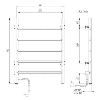 Полотенцесушитель электрический Domoterm Аврора DMT 109-5 50x71 EK L чёрный