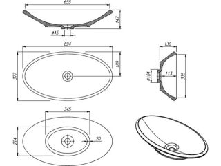 Накладная раковина Florentina Диана 70см антрацит