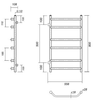 Полотенцесушитель водяной Domoterm Лаура П6 500x800-500 АБР бронза