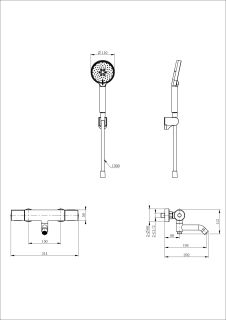 Смеситель для ванны с душем Wonzon & Woghand INN 2 WW-A2006-A1-BGG с термостатом тёмный графит