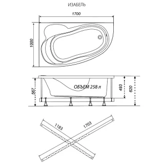 Акриловая ванна Triton Изабель Щ0000048750 правая 170x100 см на Х-каркасе белый