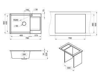 Мойка кухонная Granula 7807, БАЗАЛЬТ