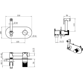 Гигиенический душ со смесителем Boheme Stick Linea 127-SGM.3 оружейная сталь