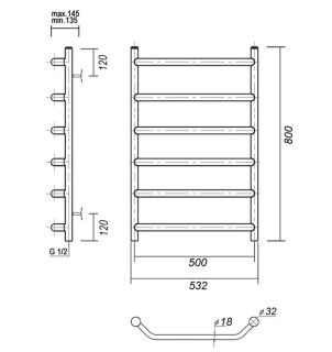 Полотенцесушитель водяной Domoterm Лаура П6 500x800 хром
