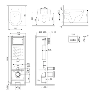 Комплект унитаза с инсталляцией AM.PM Like IS110351.801900  с сиденьем Микролифт и клавишей смыва хром