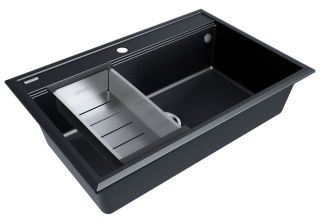 Комплект Paulmark: мойка Stepia 80 и коландер Advance PM117551-BLM+A375-BS чёрный металлик/брашированная нержавеющая сталь