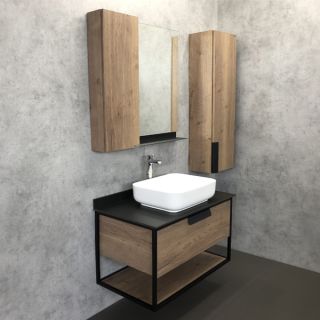 Comforty Тумба-умывальник "Кёльн-90-1" дуб темный с черной столешницей, с раковиной Comforty T-Y9378