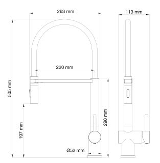 Смеситель для кухни Wonzon & Woghand WW-88438003-BGM с гибким изливом тёмный графит