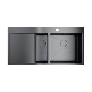 Мойка кухонная Omoikiri Akisame 100-2-GM-R нерж.сталь/вороненая сталь