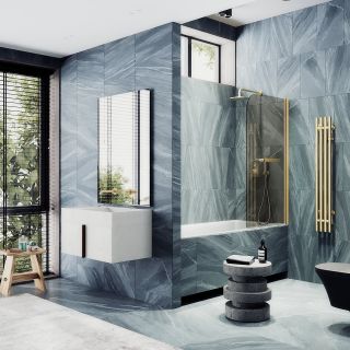 Шторка на ванну MaybahGlass MGV-771-3 50см золото