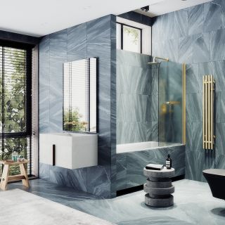 Шторка на ванну MaybahGlass MGV-769-3 40см золото