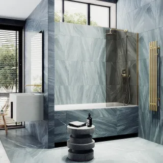 Шторка на ванну MaybahGlass MGV-69-3ш 70см золото