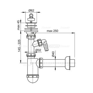 Сифон для раковины AlcaPlast ?40 с пластмассовой решеткой ?63 и подводкой A42P