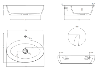 Подвесная раковина Salini Alda Wall 02 S-Sense 140312GRH 58см RAL снаружи