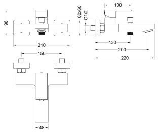 Комплект для ванны Aquatek Либра AQ1630MB чёрный матовый