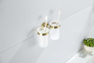 Стакан с держателем двойной Aquatek Европа AQ4117BG шлифованное золото