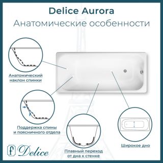 Ванна чугунная Delice Aurora DLR230606-AS 170x75 с антискользящим покрытием