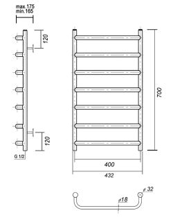 Полотенцесушитель водяной Domoterm Стефано П7 400x700 хром