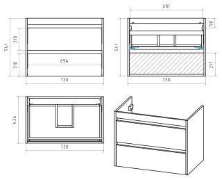 Подвесная тумба под раковину Brevita Balaton BAL-06075-01-012Я 75см белый/серый