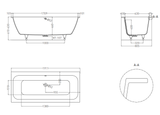 Ванна из искусственного камня Salini Orlanda Axis Kit S-Sense 103311MRH 190x80см RAL снаружи